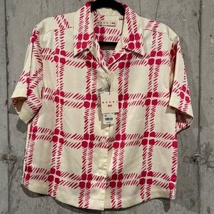 MARNI Uniqlo Women’s XS Beige Oversized Open Collar Short-Sleeve Crop Shirt